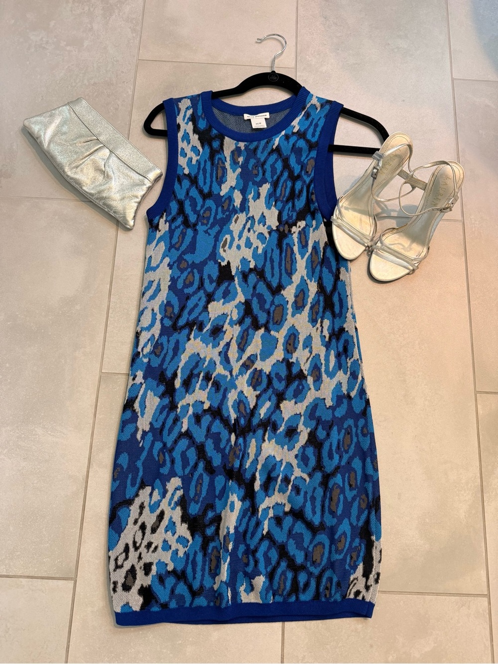 Club Monaco Blue Leopard-Print Knit Top